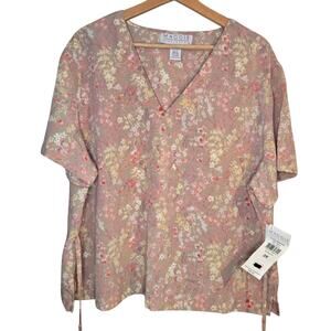 Maggie McNaughton Pink Floral Top, Size 3X – Feminine TieBack Detail, NWT [0090]